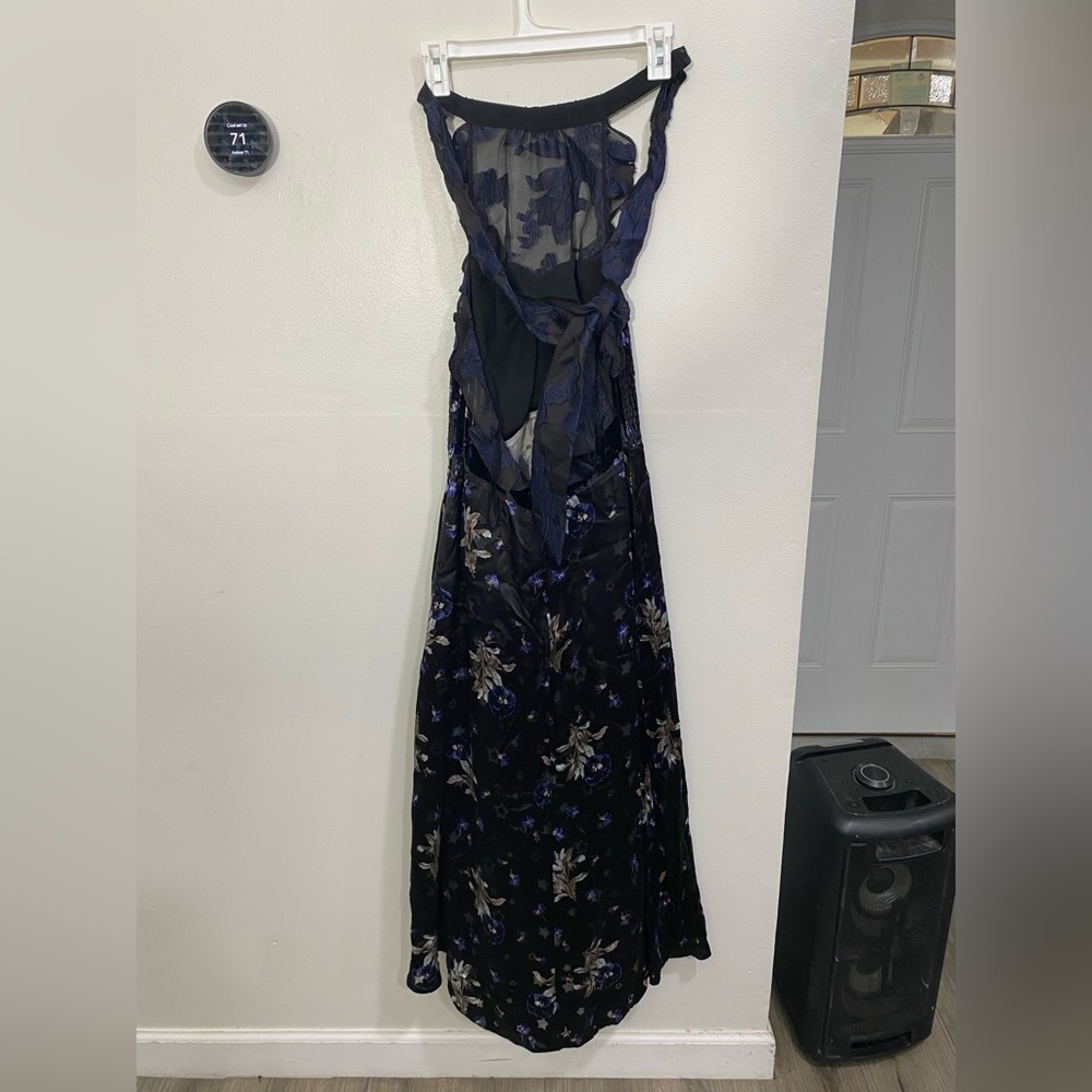 Rebecca Taylor Violet Dress Midi Halter Open Back Floral Silk Star Velvet Sz 10 - Picture 7 of 10